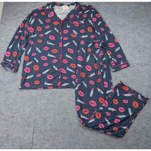 In My Sundays Pajama Set Womens XL Lipstick Love Tencel Button Up Comfy Stretch